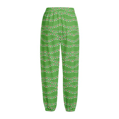 Merry Christmas Lights Pattern Print Fleece Lined Knit Pants