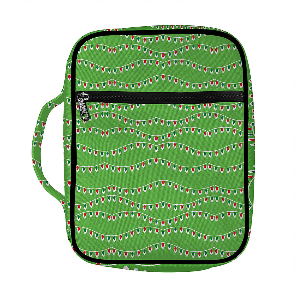 Merry Christmas Lights Pattern Print Front Pocket Bible Bag