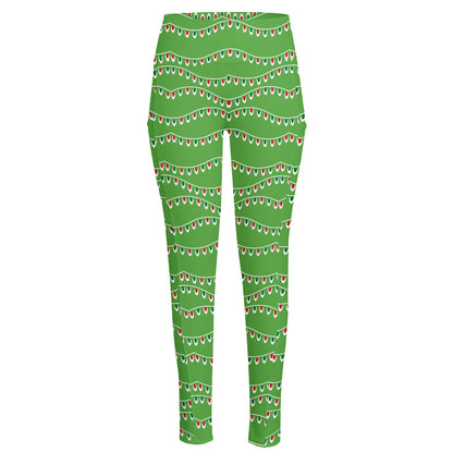 Merry Christmas Lights Pattern Print High-Waisted Pocket Leggings