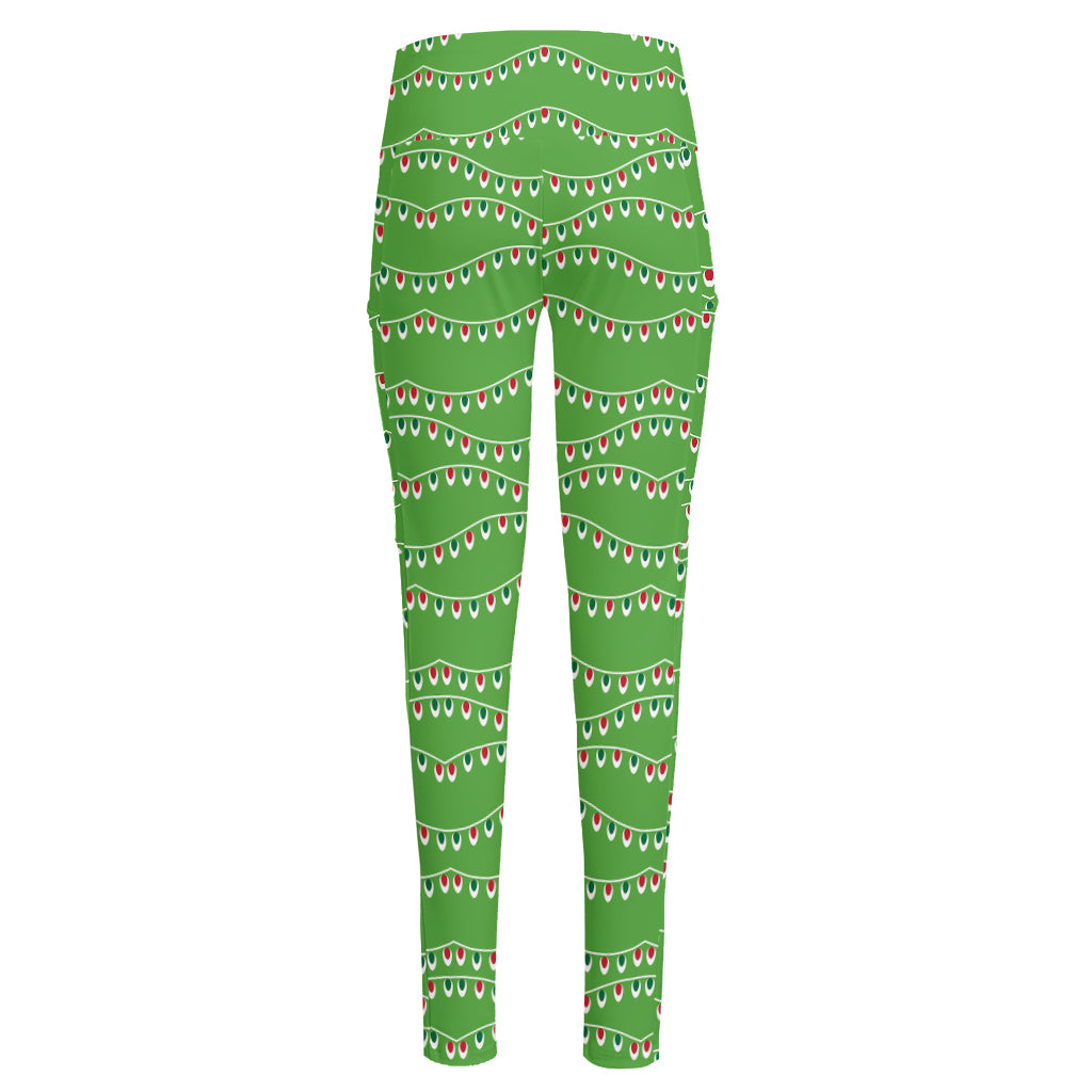 Merry Christmas Lights Pattern Print High-Waisted Pocket Leggings