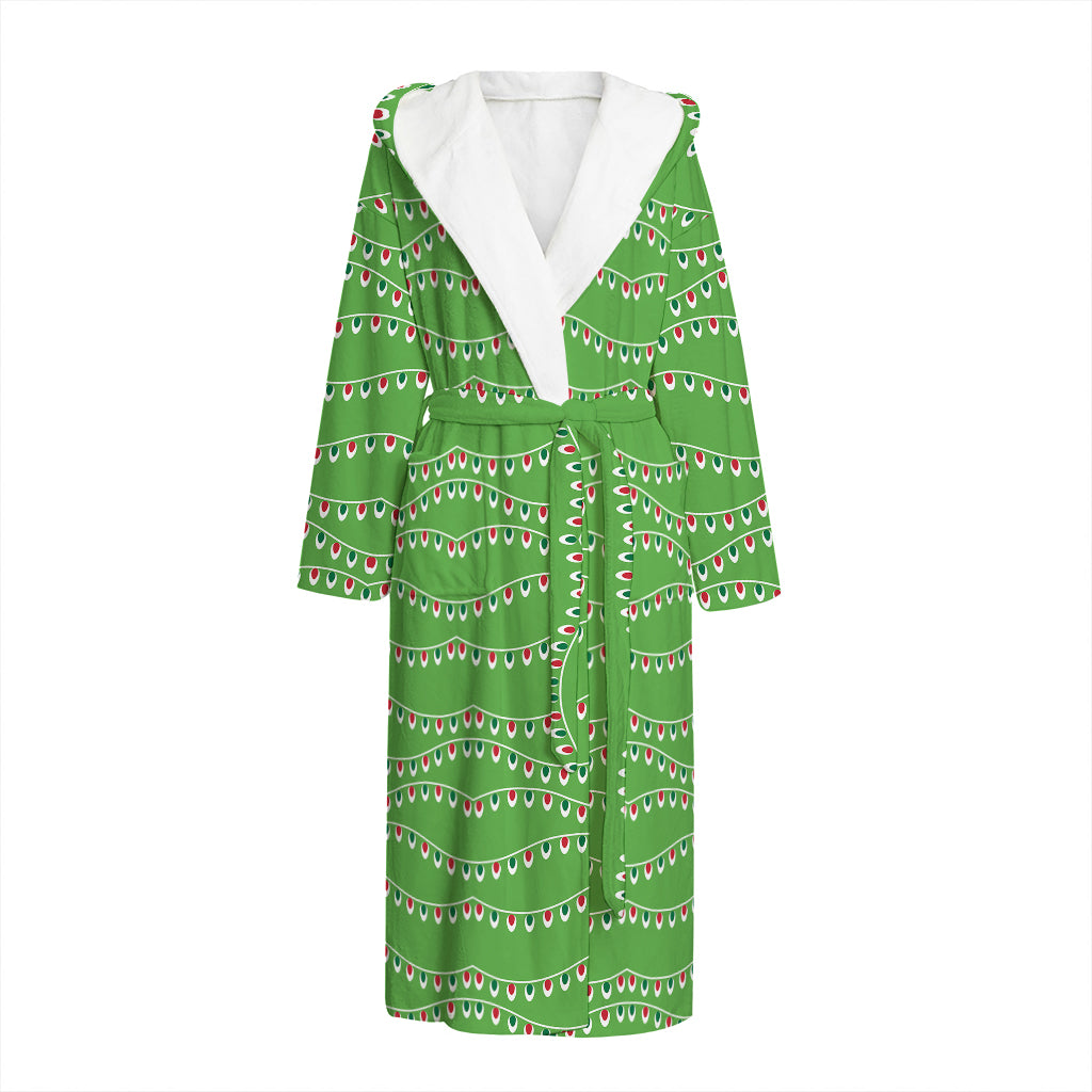 Merry Christmas Lights Pattern Print Hooded Bathrobe