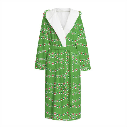 Merry Christmas Lights Pattern Print Hooded Bathrobe
