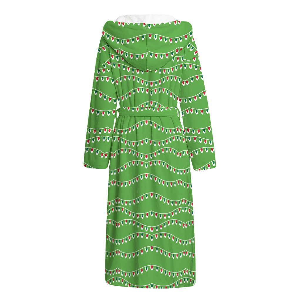 Merry Christmas Lights Pattern Print Hooded Bathrobe