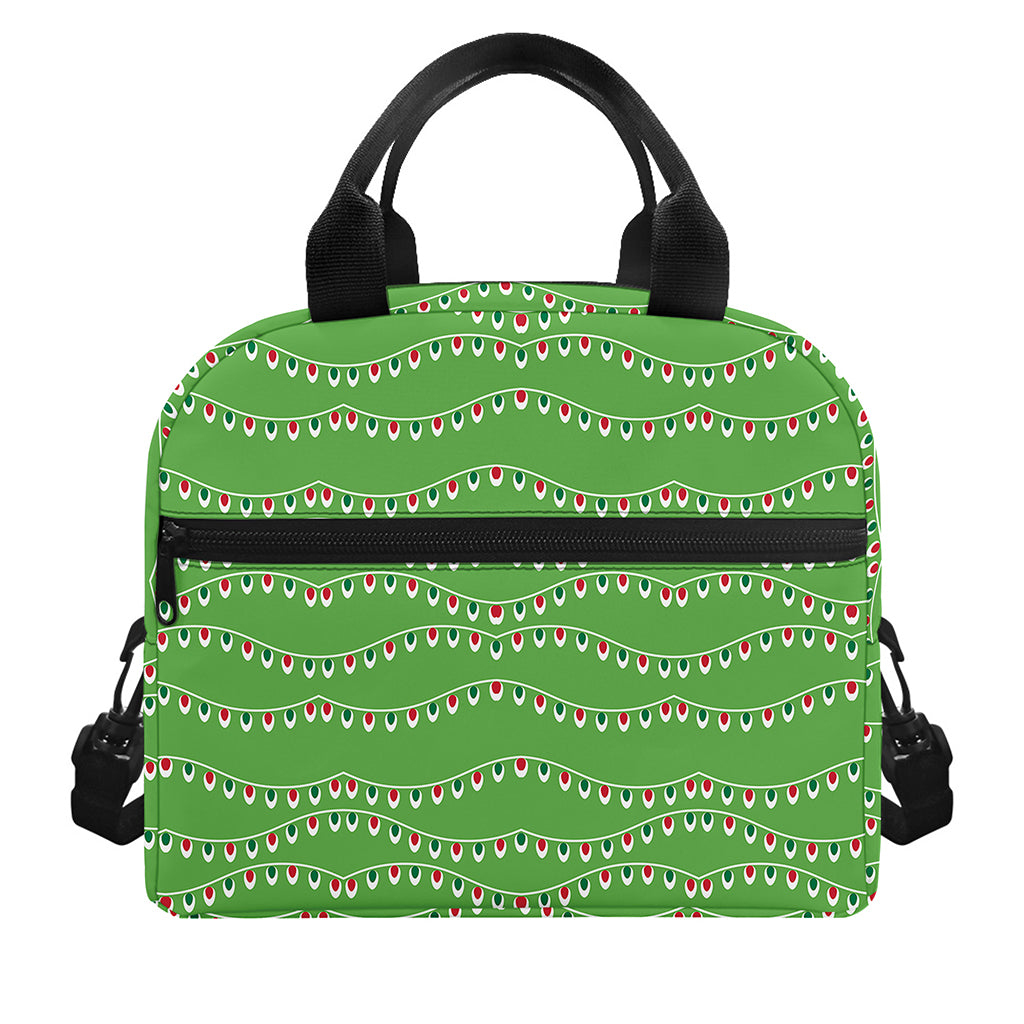 Merry Christmas Lights Pattern Print Insulated Lunch Bag