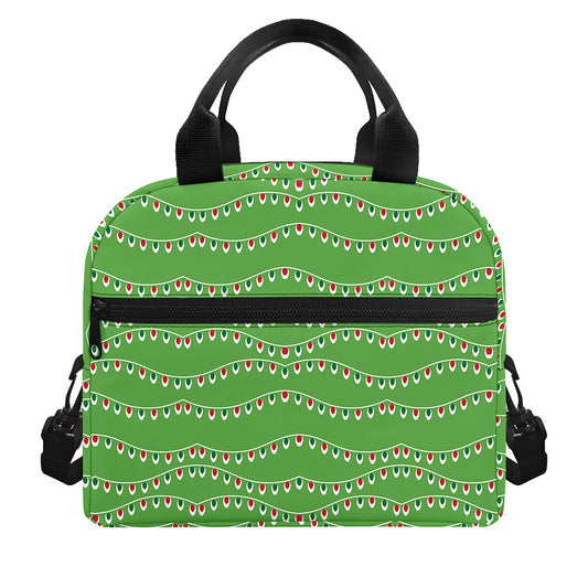 Merry Christmas Lights Pattern Print Insulated Lunch Bag