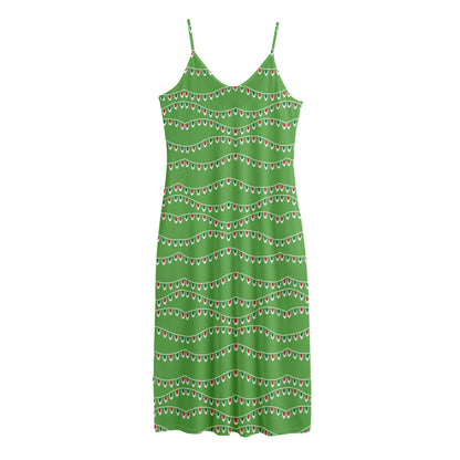 Merry Christmas Lights Pattern Print Jersey Midi Cami Dress