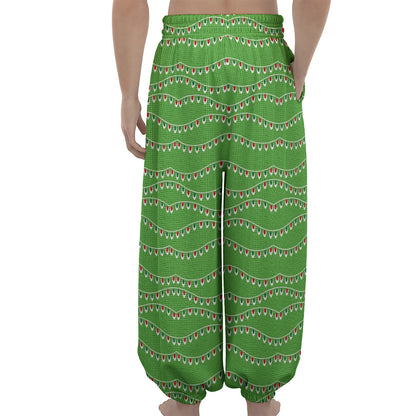 Merry Christmas Lights Pattern Print Lantern Pants