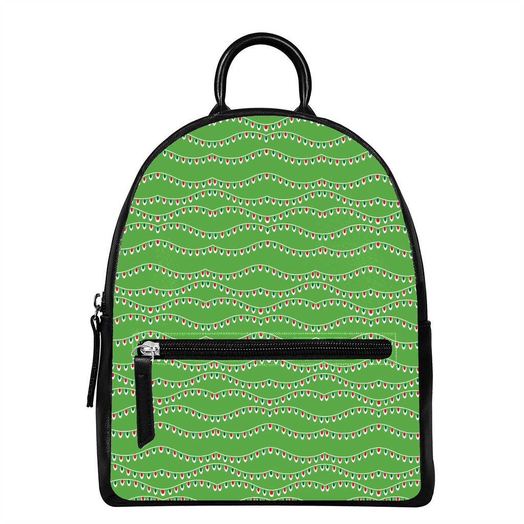 Merry Christmas Lights Pattern Print Leather Backpack