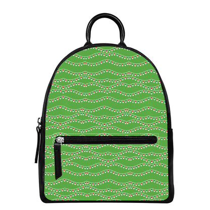 Merry Christmas Lights Pattern Print Leather Backpack