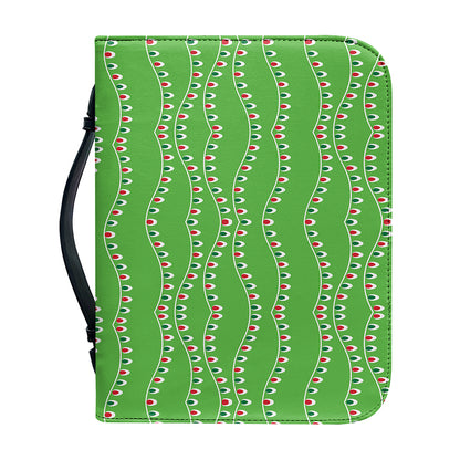 Merry Christmas Lights Pattern Print Leather Bible Cover