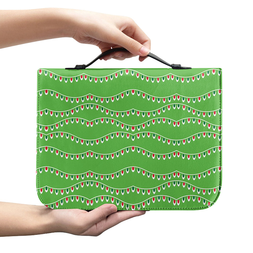 Merry Christmas Lights Pattern Print Leather Bible Cover