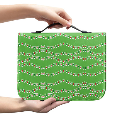 Merry Christmas Lights Pattern Print Leather Bible Cover