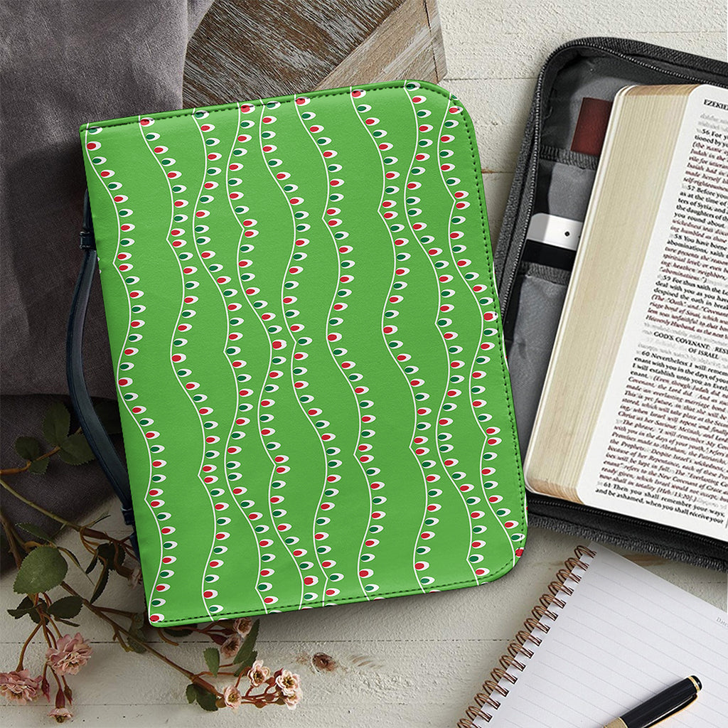 Merry Christmas Lights Pattern Print Leather Bible Cover