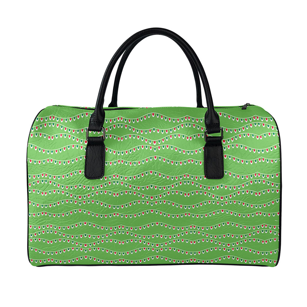 Merry Christmas Lights Pattern Print Leather Duffle Bag