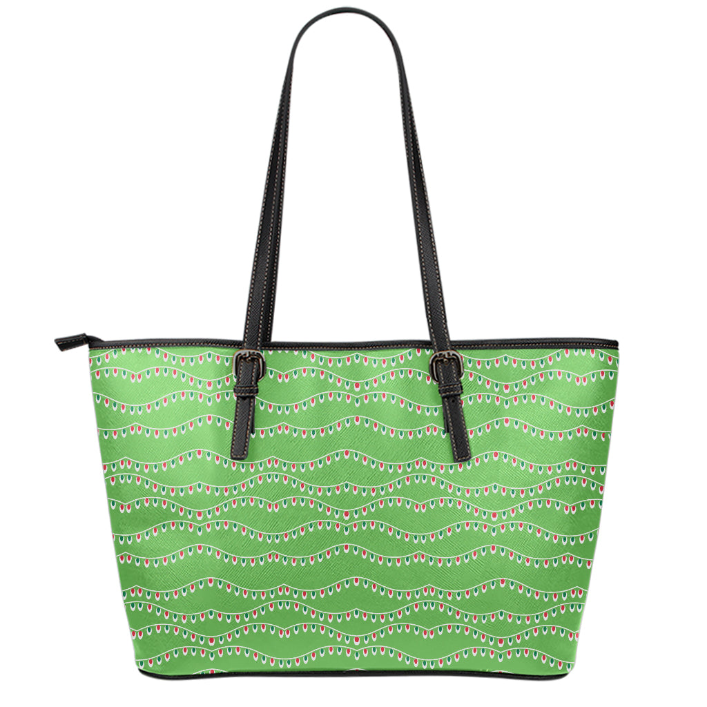 Merry Christmas Lights Pattern Print Leather Tote Bag