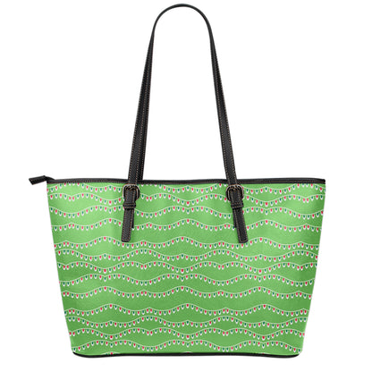 Merry Christmas Lights Pattern Print Leather Tote Bag