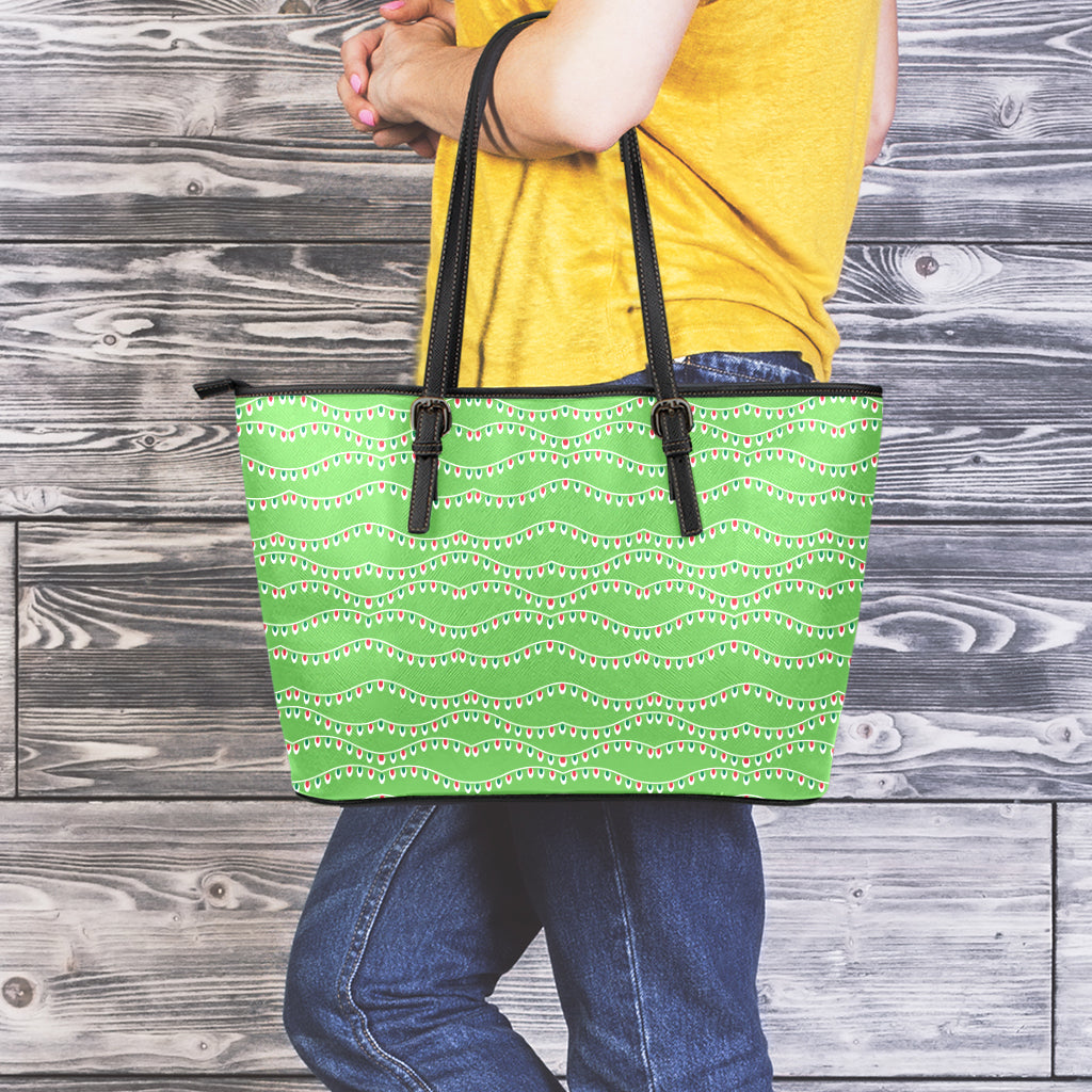 Merry Christmas Lights Pattern Print Leather Tote Bag