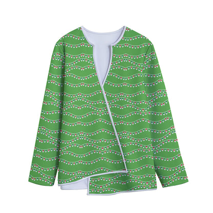 Merry Christmas Lights Pattern Print Long Sleeve Short Coat