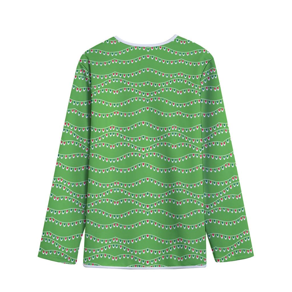 Merry Christmas Lights Pattern Print Long Sleeve Short Coat