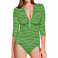 Merry Christmas Lights Pattern Print Long Sleeve Swimsuit
