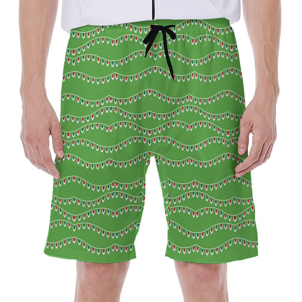 Merry Christmas Lights Pattern Print Men's Beach Shorts