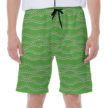 Merry Christmas Lights Pattern Print Men's Beach Shorts