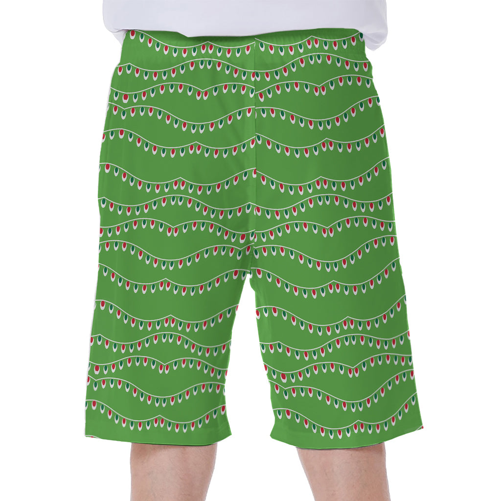 Merry Christmas Lights Pattern Print Men's Beach Shorts