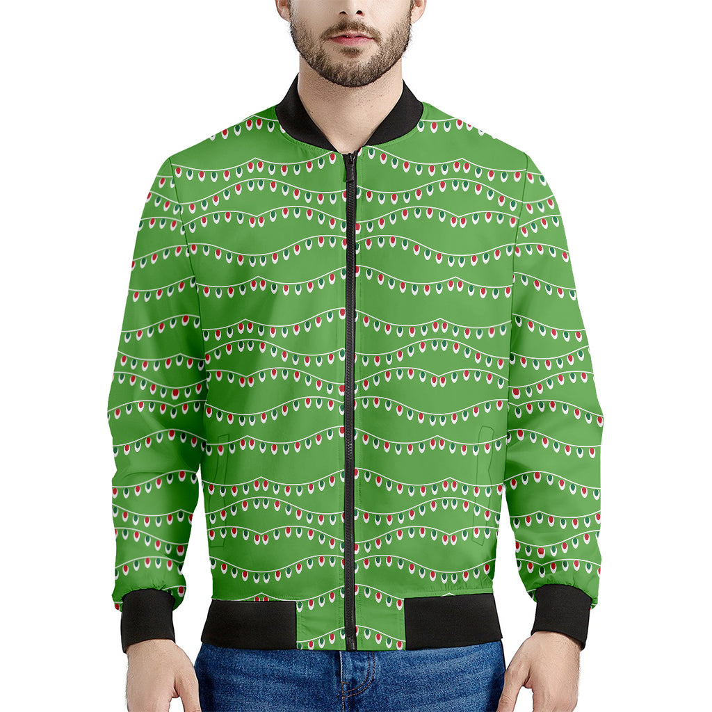 Merry Christmas Lights Pattern Print Men's Bomber Jacket