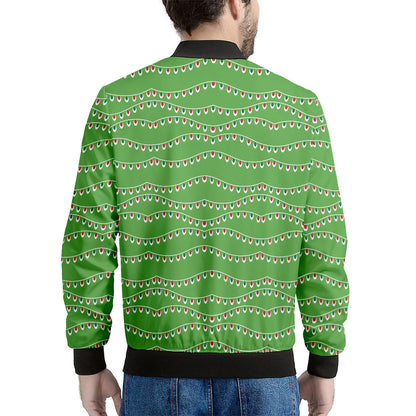 Merry Christmas Lights Pattern Print Men's Bomber Jacket