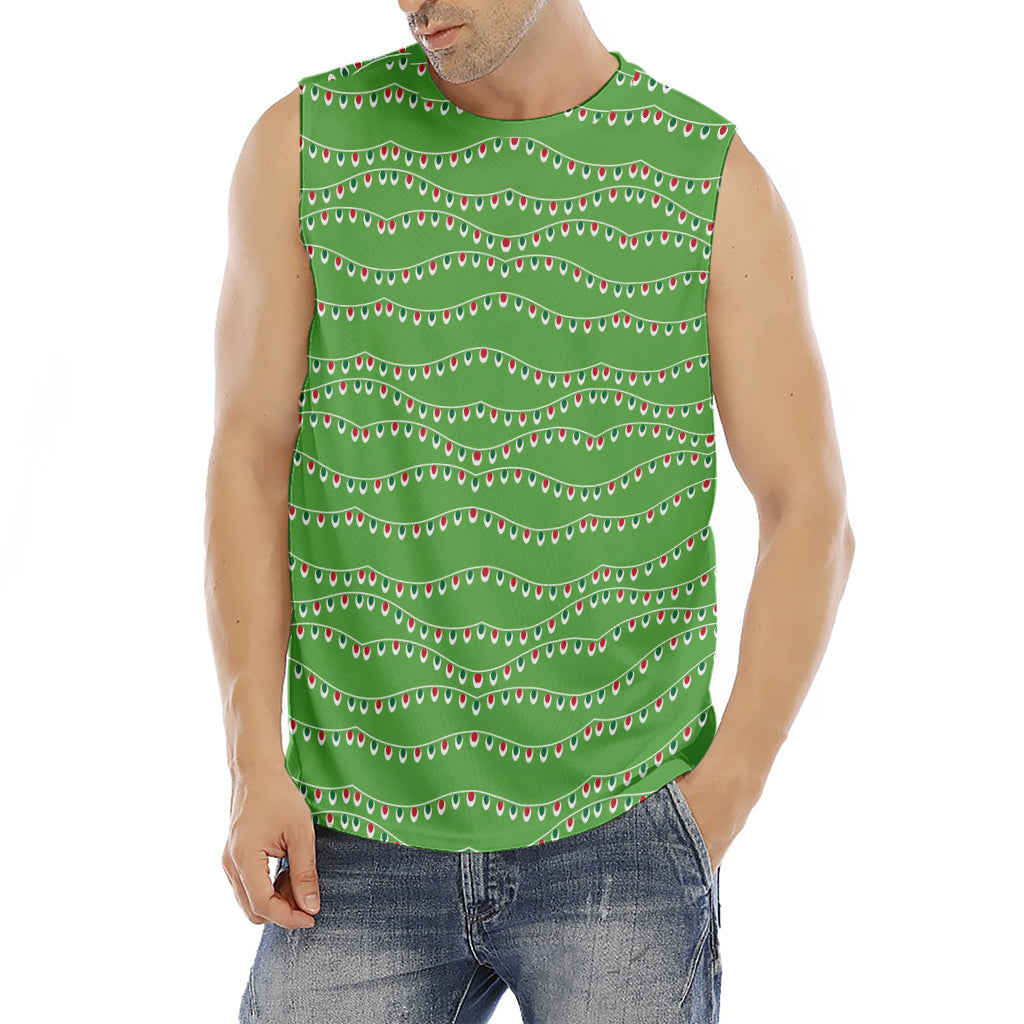 Merry Christmas Lights Pattern Print Men's Fitness Tank Top