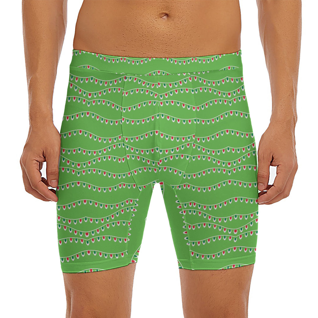 Merry Christmas Lights Pattern Print Men's Long Boxer Briefs