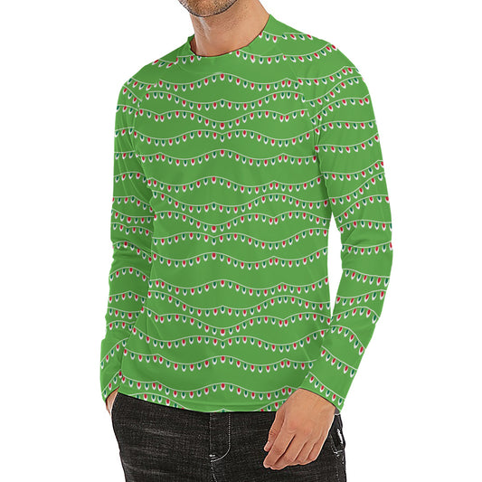 Merry Christmas Lights Pattern Print Men's Long Sleeve Rash Guard