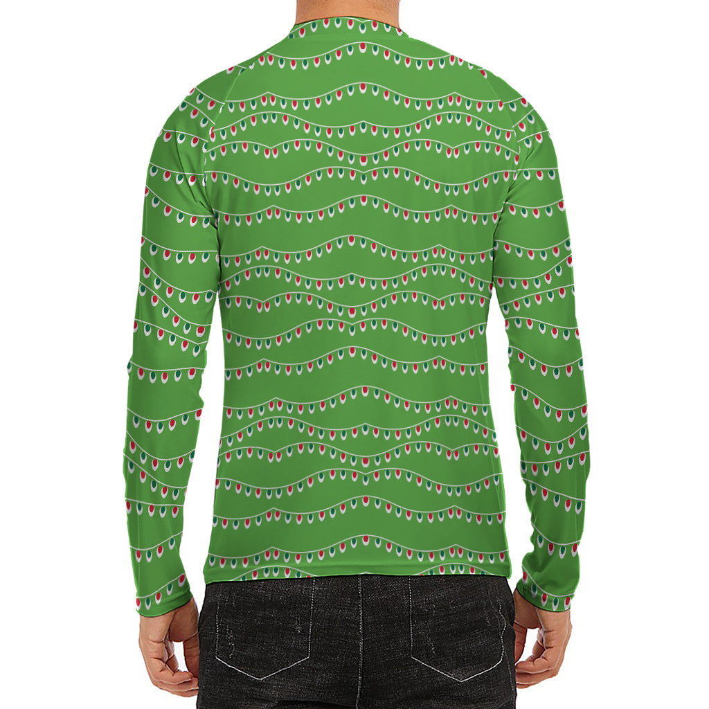 Merry Christmas Lights Pattern Print Men's Long Sleeve Rash Guard