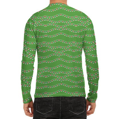 Merry Christmas Lights Pattern Print Men's Long Sleeve Rash Guard