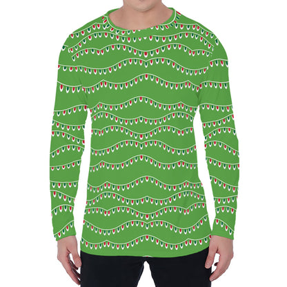 Merry Christmas Lights Pattern Print Men's Long Sleeve T-Shirt