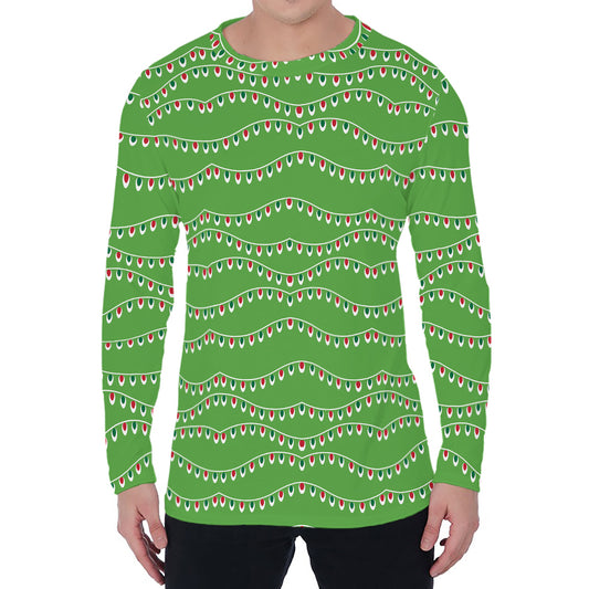 Merry Christmas Lights Pattern Print Men's Long Sleeve T-Shirt