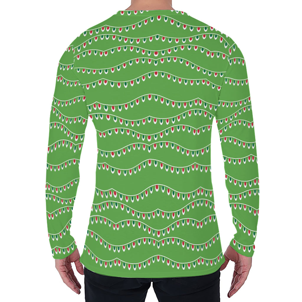 Merry Christmas Lights Pattern Print Men's Long Sleeve T-Shirt