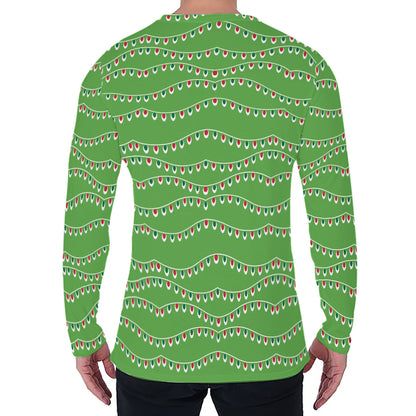 Merry Christmas Lights Pattern Print Men's Long Sleeve T-Shirt