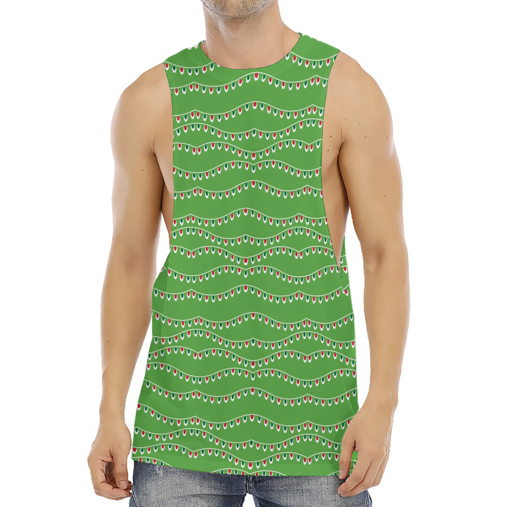 Merry Christmas Lights Pattern Print Men's Muscle Tank Top