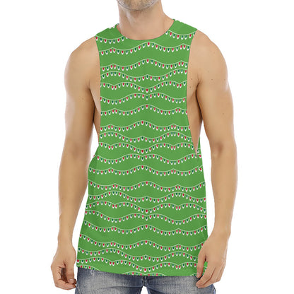 Merry Christmas Lights Pattern Print Men's Muscle Tank Top