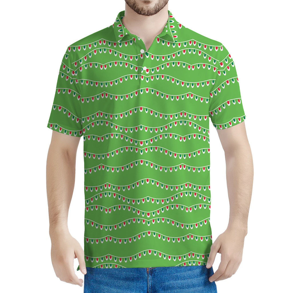 Merry Christmas Lights Pattern Print Men's Polo Shirt
