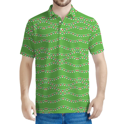 Merry Christmas Lights Pattern Print Men's Polo Shirt