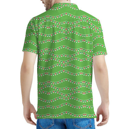 Merry Christmas Lights Pattern Print Men's Polo Shirt