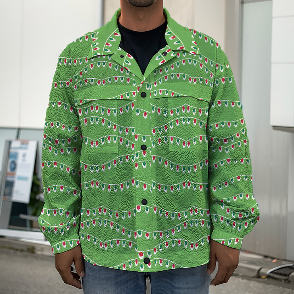 Merry Christmas Lights Pattern Print Men's Shirt Jacket