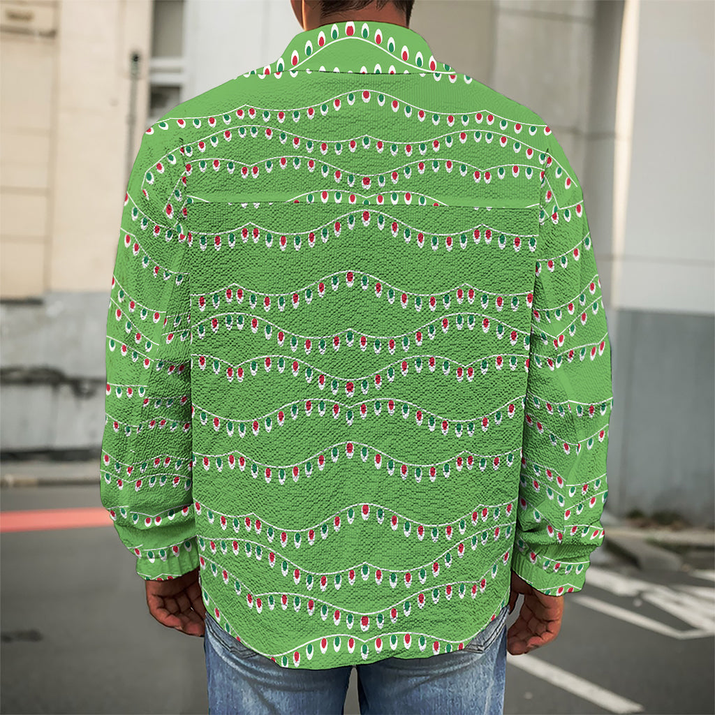 Merry Christmas Lights Pattern Print Men's Shirt Jacket