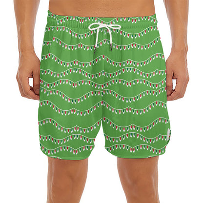 Merry Christmas Lights Pattern Print Men's Split Running Shorts