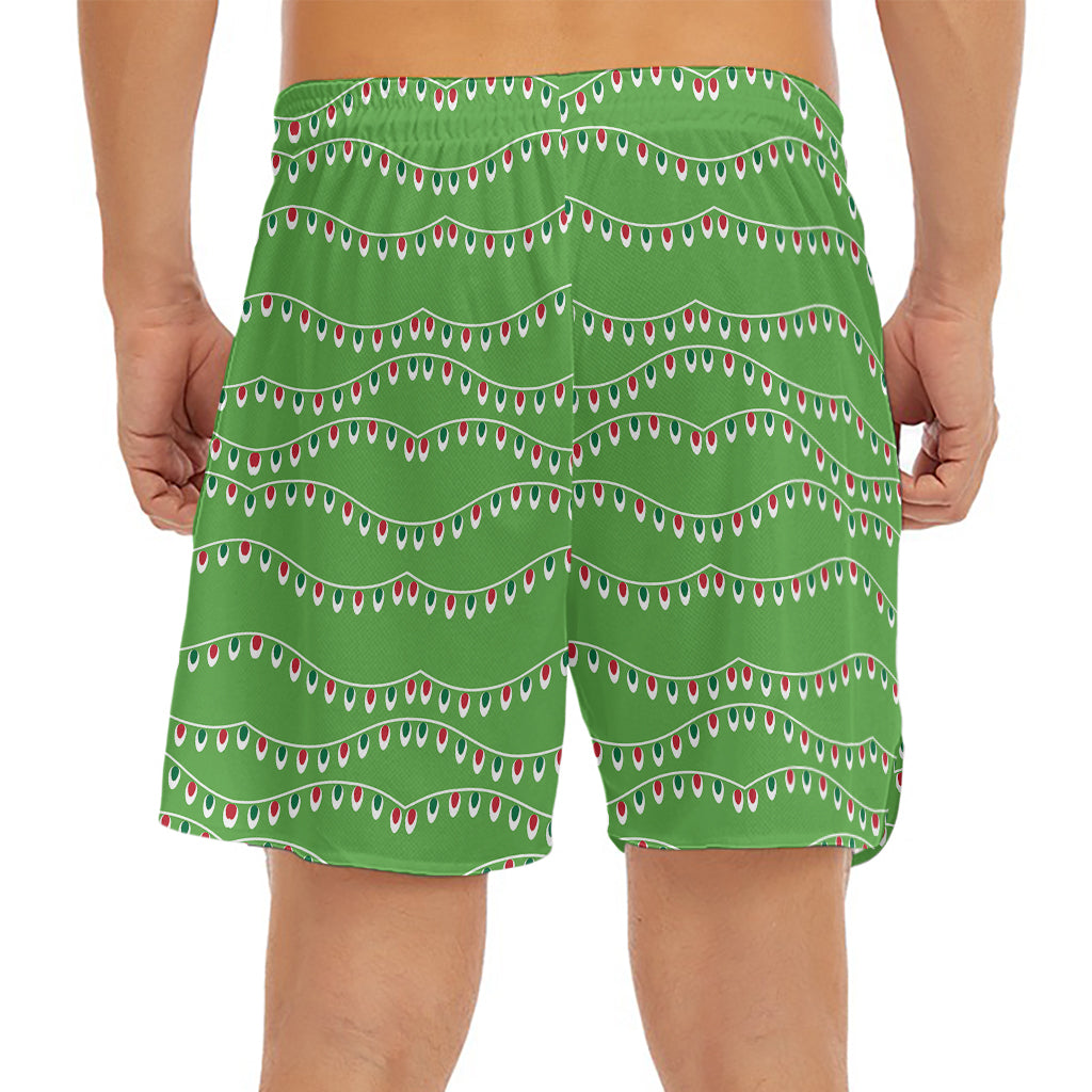 Merry Christmas Lights Pattern Print Men's Split Running Shorts