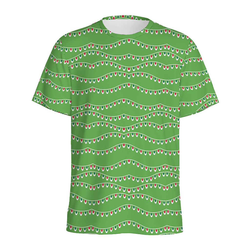 Merry Christmas Lights Pattern Print Men's Sports T-Shirt