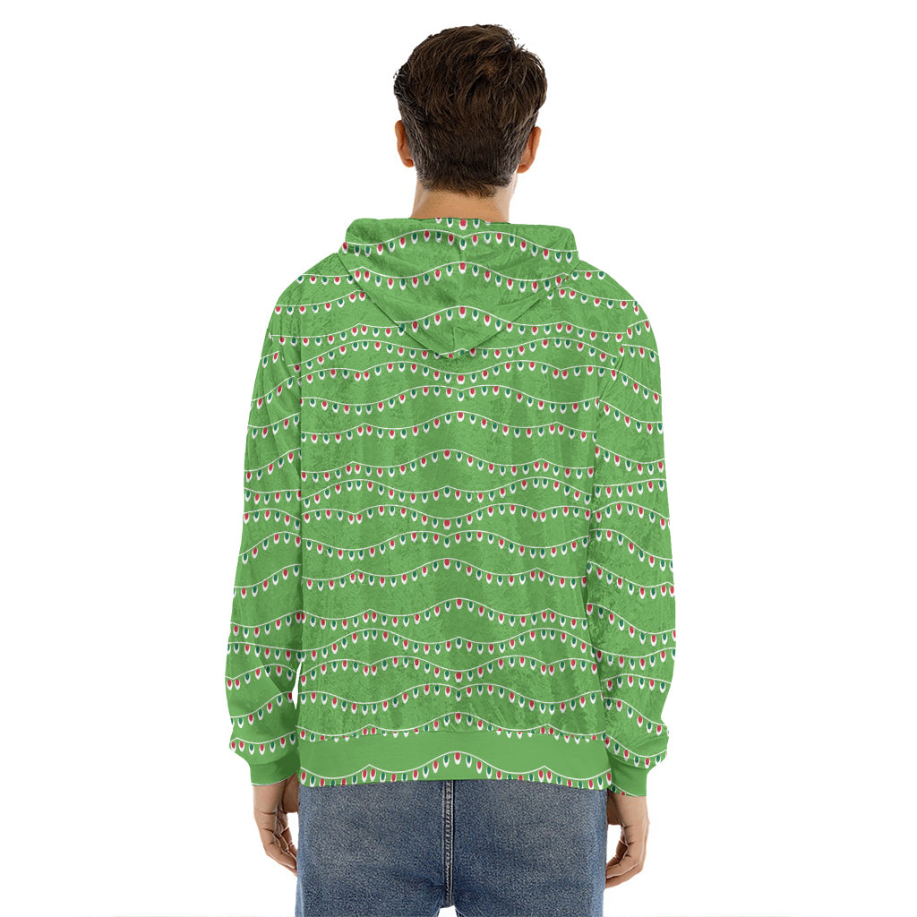 Merry Christmas Lights Pattern Print Men's Velvet Pullover Hoodie