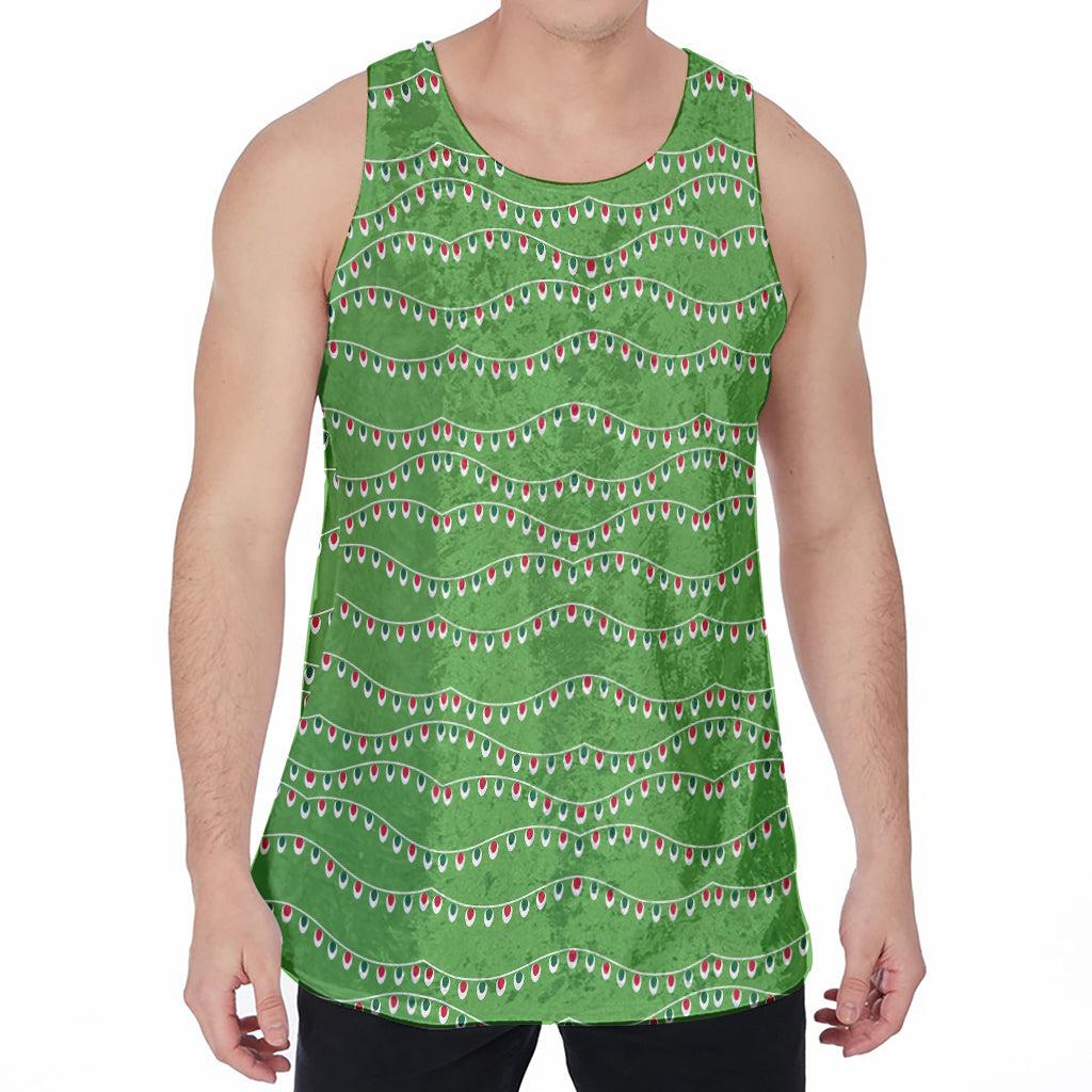 Merry Christmas Lights Pattern Print Men's Velvet Tank Top